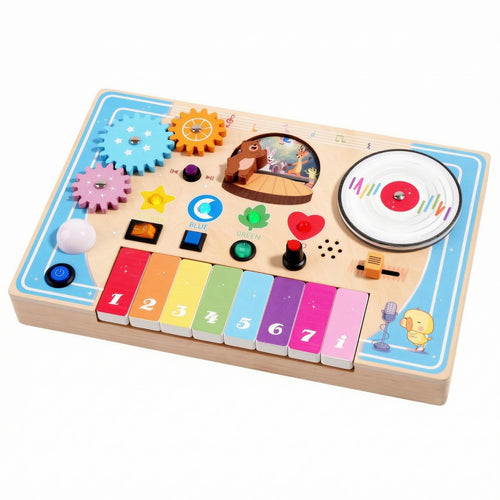 Wooden Busy Board Printed Labels Wooden Busy Board Toy Rounded Corners