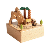Hand-Turn Musical Box No Batteries Wooden Crank Musical Box Natural Wood