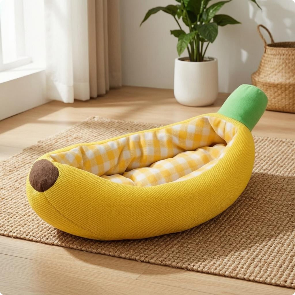 Fruit-Shaped Pet Bed Comfortable Pet Cushion Banana-Shaped Bed Easy to Clean Animal Furniture for Cats, Small Dogs