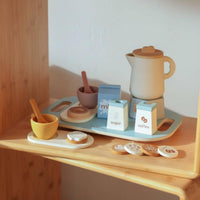 Wooden Coffee Toy Set Natural Wood Pretend Coffee Set Imaginative Play