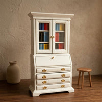 Miniature Bookcase Cabinet White Painted 1:12 Scale Cabinet Double-Door Mini Display Case