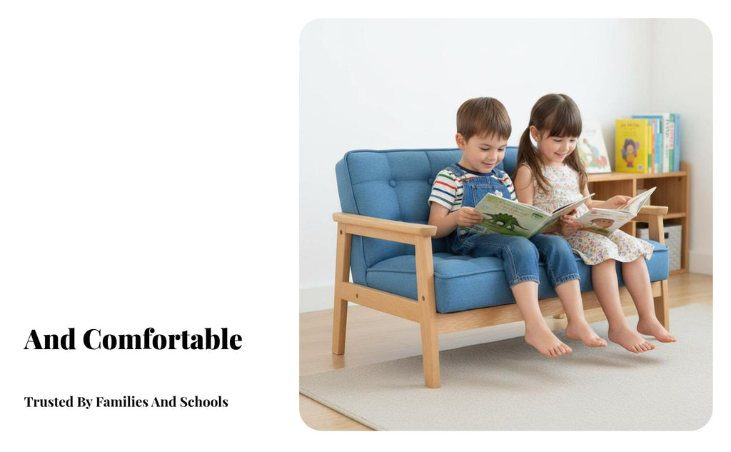 Double Children's Bench Sturdy Wood Frame Toddler Sofa 2-Seater Photography Prop for Toddlers, Babies, Playroom, Daycare
