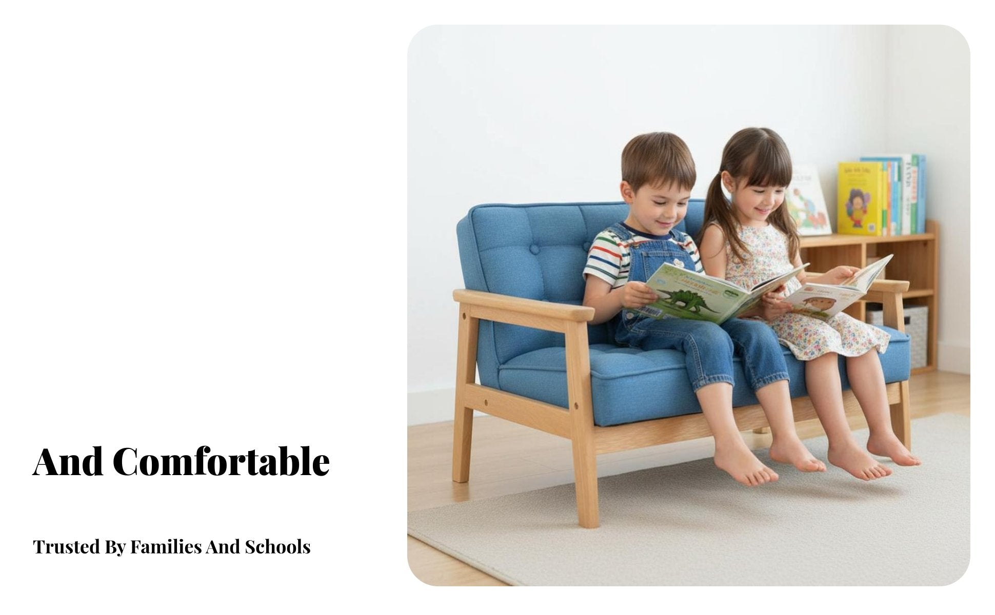 Double Children's Bench Sturdy Wood Frame Toddler Sofa 2-Seater Photography Prop for Toddlers, Babies, Playroom, Daycare