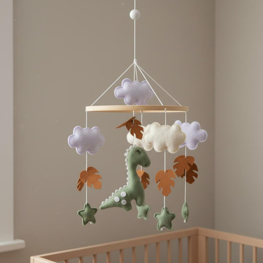 Handmade Textile Crib Mobile Visual Tracking Dinosaur Crib Mobile Child-Centered