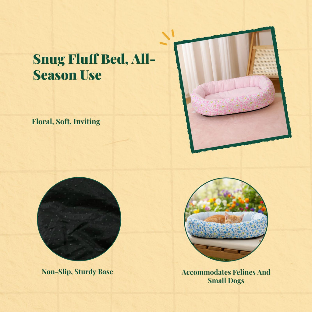 Plush Round Pet Bed, Auto-Warming, Floral Pattern