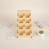 4-Tier Sticker Holder Easy to See Wooden Sticker Rack Wood Finish Step Display Shelf for Countertop