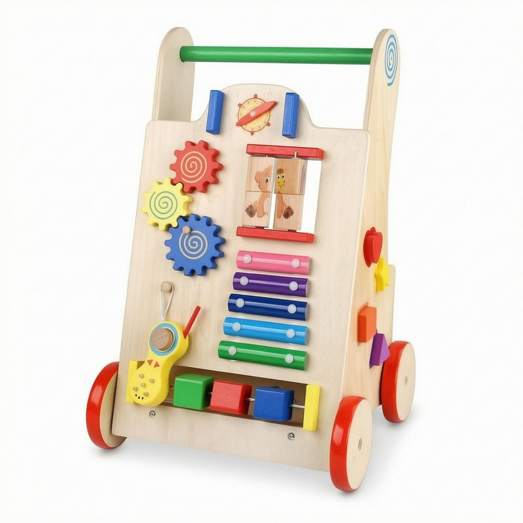 Wooden Baby Push Stroller Multi-Function Toddler Push Toy Smooth Edges