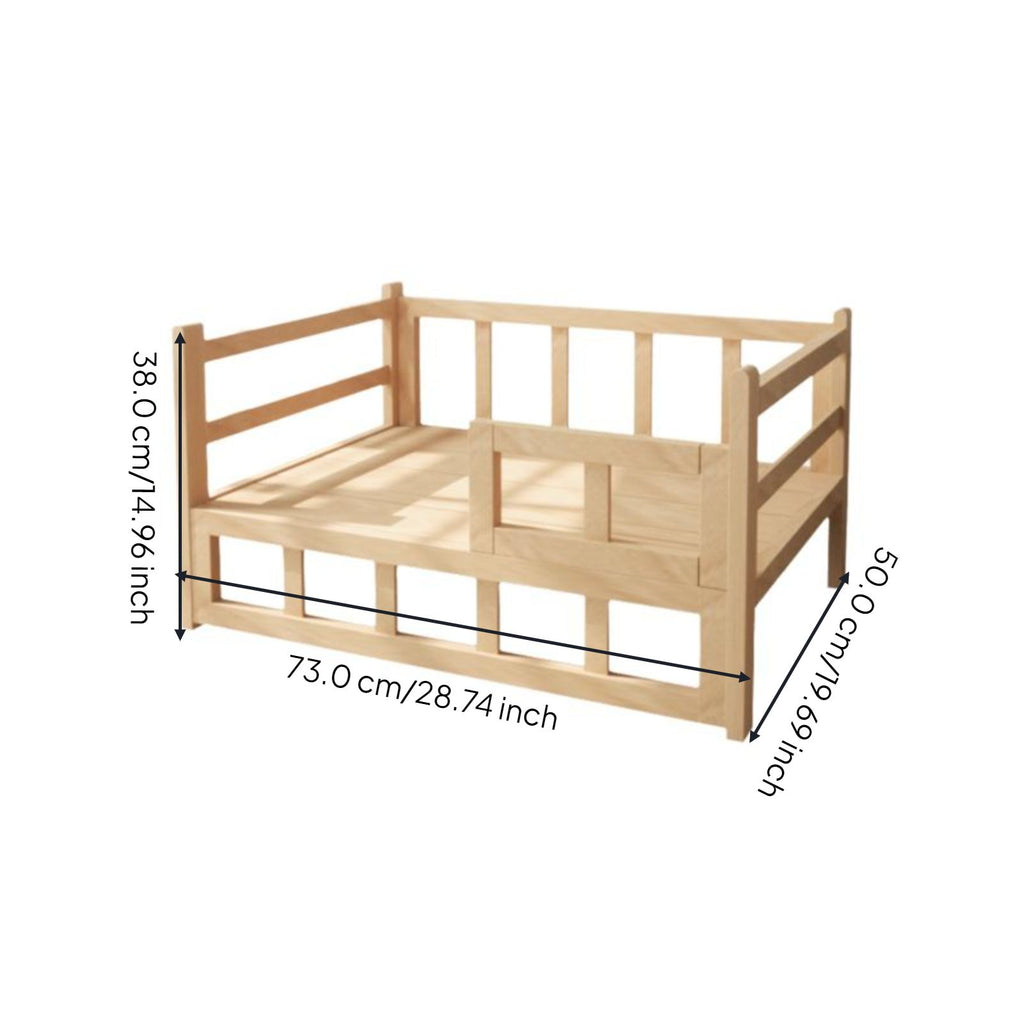Elevated wooden pet bed, breathable