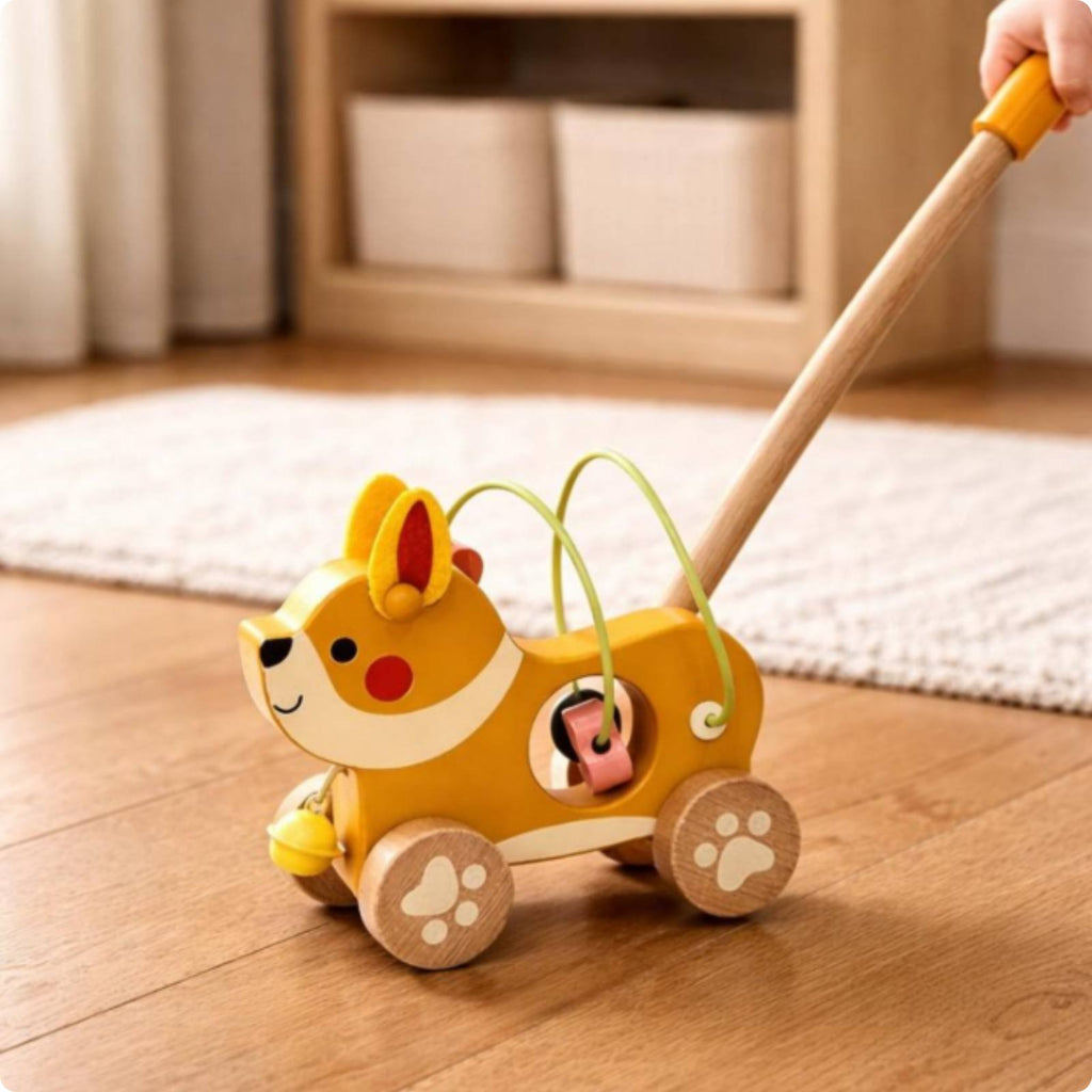 Baby Push Stroller Physical Skill Practice Wooden Push Toy Natural Wood