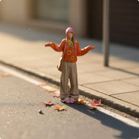 1:64 Miniature Girl Figure Photo Props Autumn City Setting Model