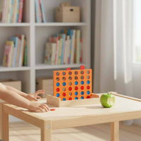 Wooden Connect 4 Set Two-Player 3D Four in a Row Game Natural Wood for Classroom