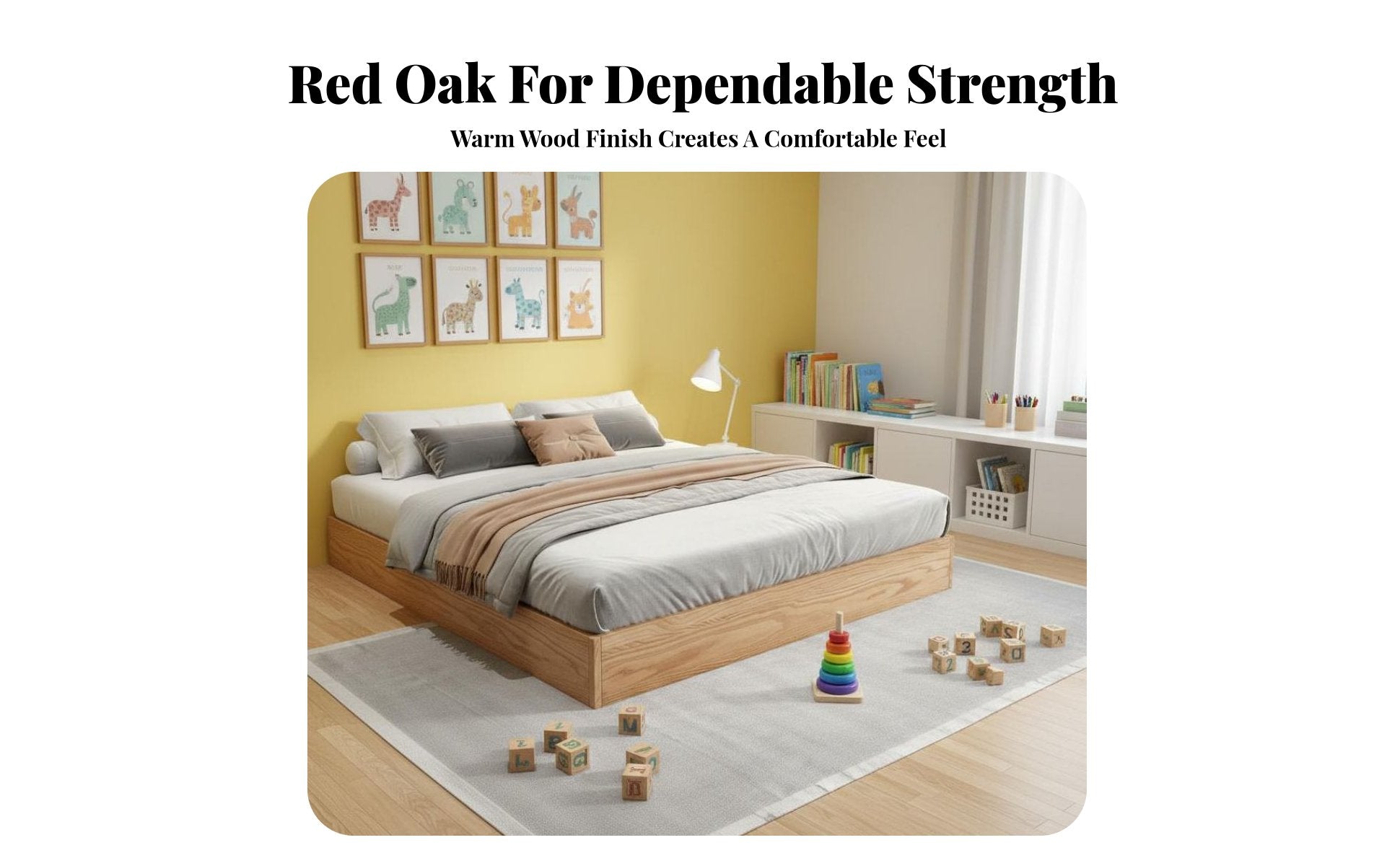 Headboard-Less Headboardless Wooden Frame Montessori Inspired Floor Bed Frame Lowheight Design Bedroom Furniture premium Wood Construction for Children, Toddlers, partners, child's Room, Small Spaces, Apartment, Nursery