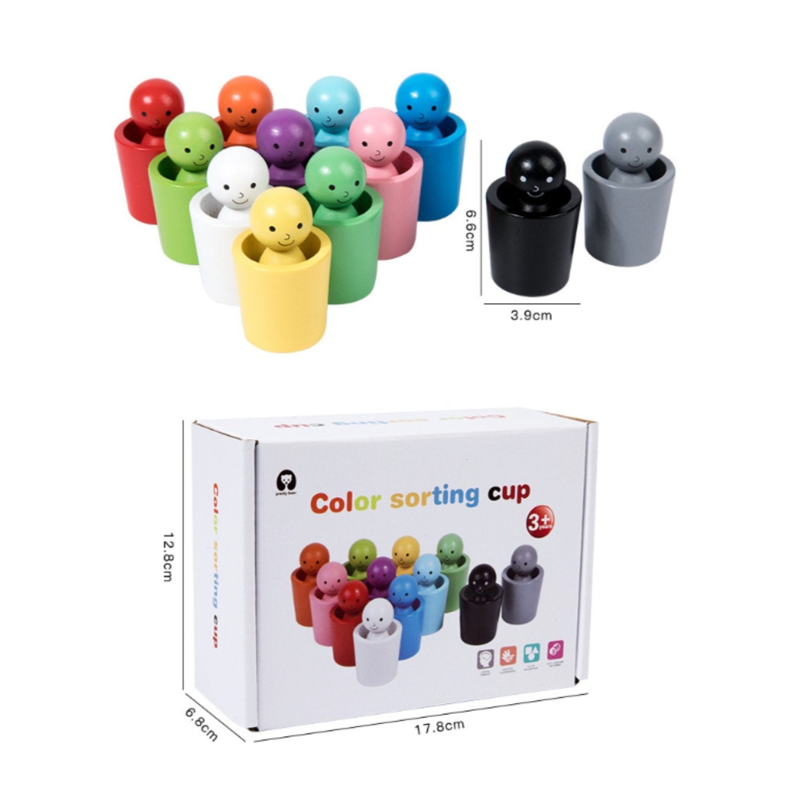 12 Pieces Wooden Color Sorting Stacking Toy Educational for Preschool