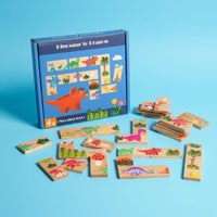 Dinosaur Tile Game off-Screen Activity Play Dinosaur Matching Toy Concentration Skills Wooden Tile Game for Little Ones, Preschool