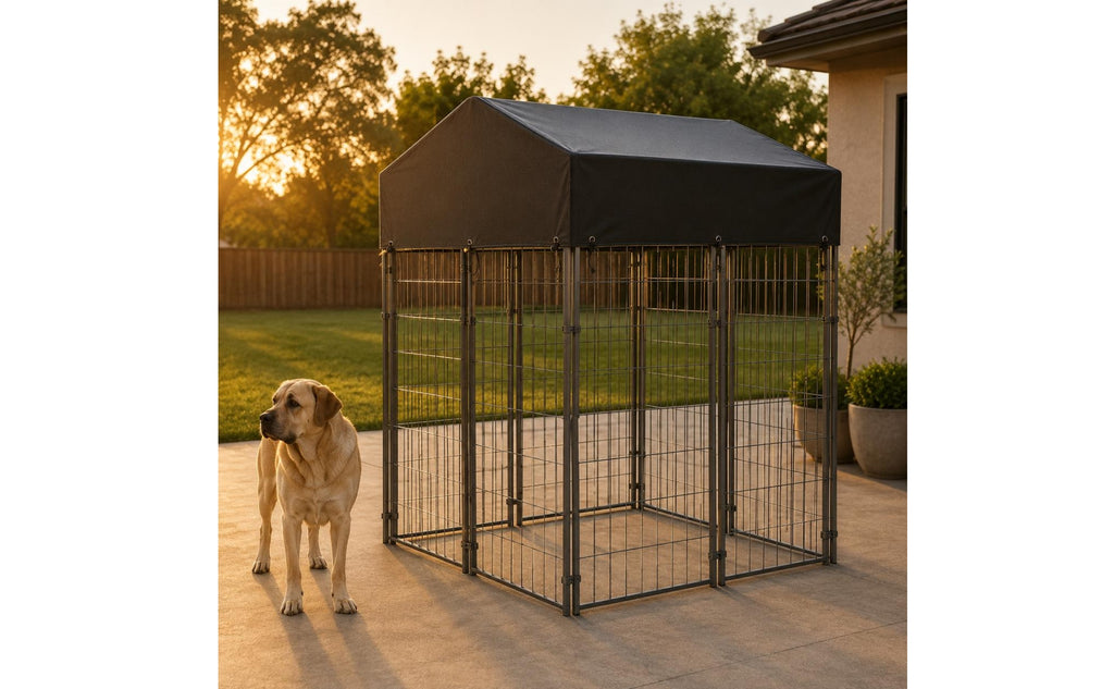 Wire Canine Enclosure Kennel Heavy Duty Roofed Dog Reliable Fastener Latch