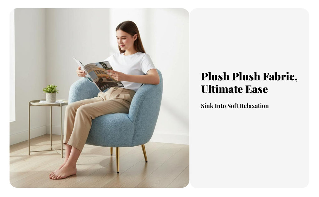 Light Luxury aesthetic Upholstered Barrel Chair Plush Upholstery Living Room Furniture space-saving Footprint Indoor Seating Wrap-Around Backrest for Hospitality Managers, Interior Designers, Bedroom, Lounge Area, Apartment, Nursery