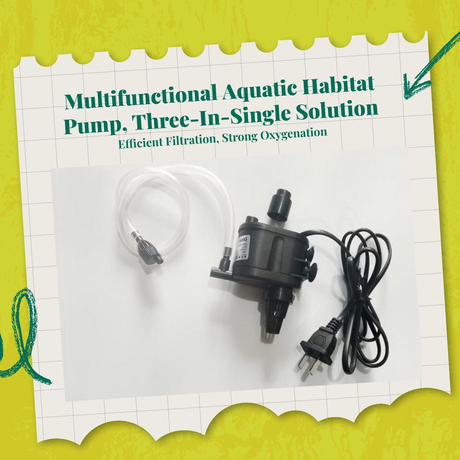 Immersible aquatic pump, high height, extremely quiet, multi-functional aquatic habitat purifier, oxygenation for fish tanks