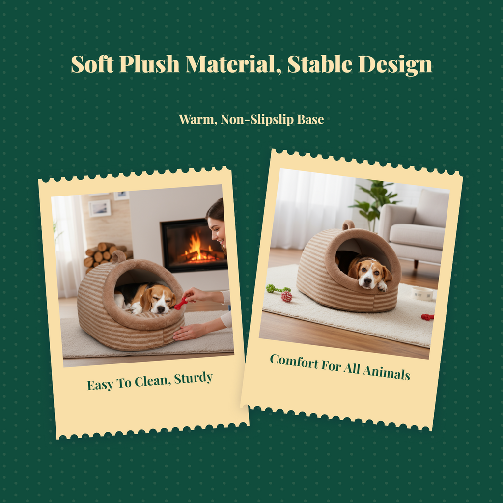 Semi-Enclosed Plush Pet Bed, Calming Indoor Sanctuary
