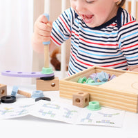 Wooden Toolbox Play Set Hands-on Wooden Nut Bolt Set Storage Box for Children