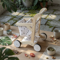 Open Lower Shelf Wooden Shopping Cart Imaginative Children's Play Plaything Wooden Shopping Cart Toy for Walking Exercise Children