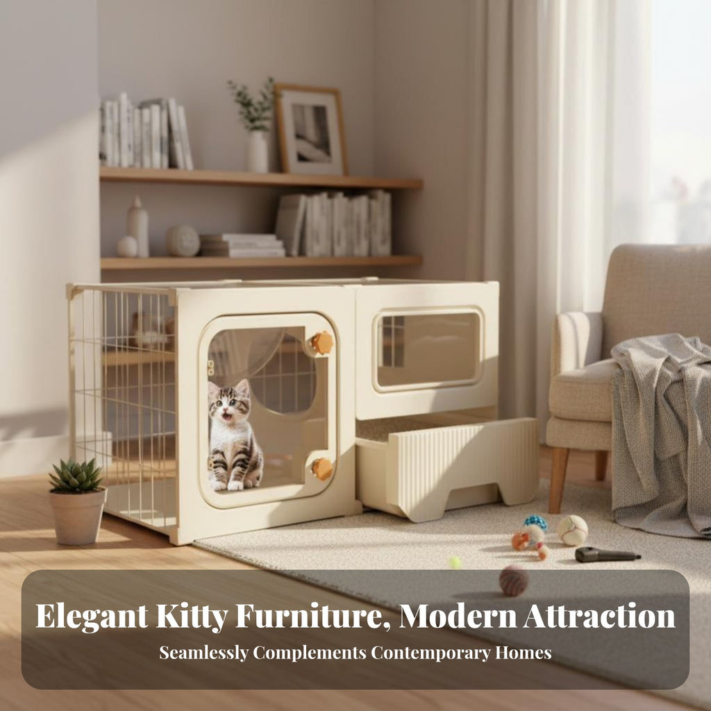 Integrated Feline Enclosure Panoramic View Pet Playpen Secure Locks for Indoors
