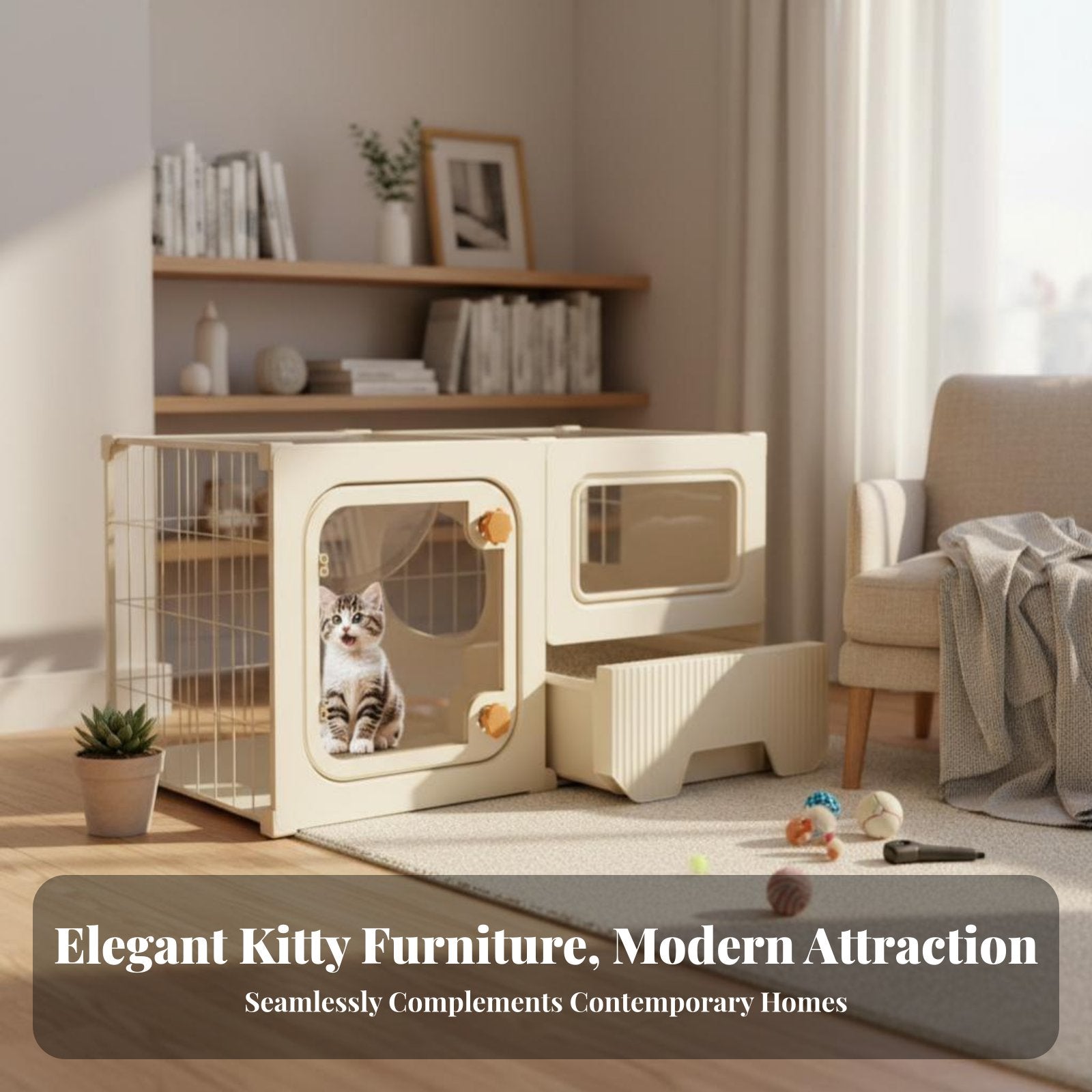 Integrated Feline Enclosure Panoramic View Pet Playpen Secure Locks for Indoors