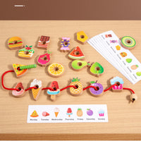 Stringing Educational Play Wooden Bead Puzzle Focus Training Wooden Threading Game for Preschoolers, Home, Preschool, Classroom