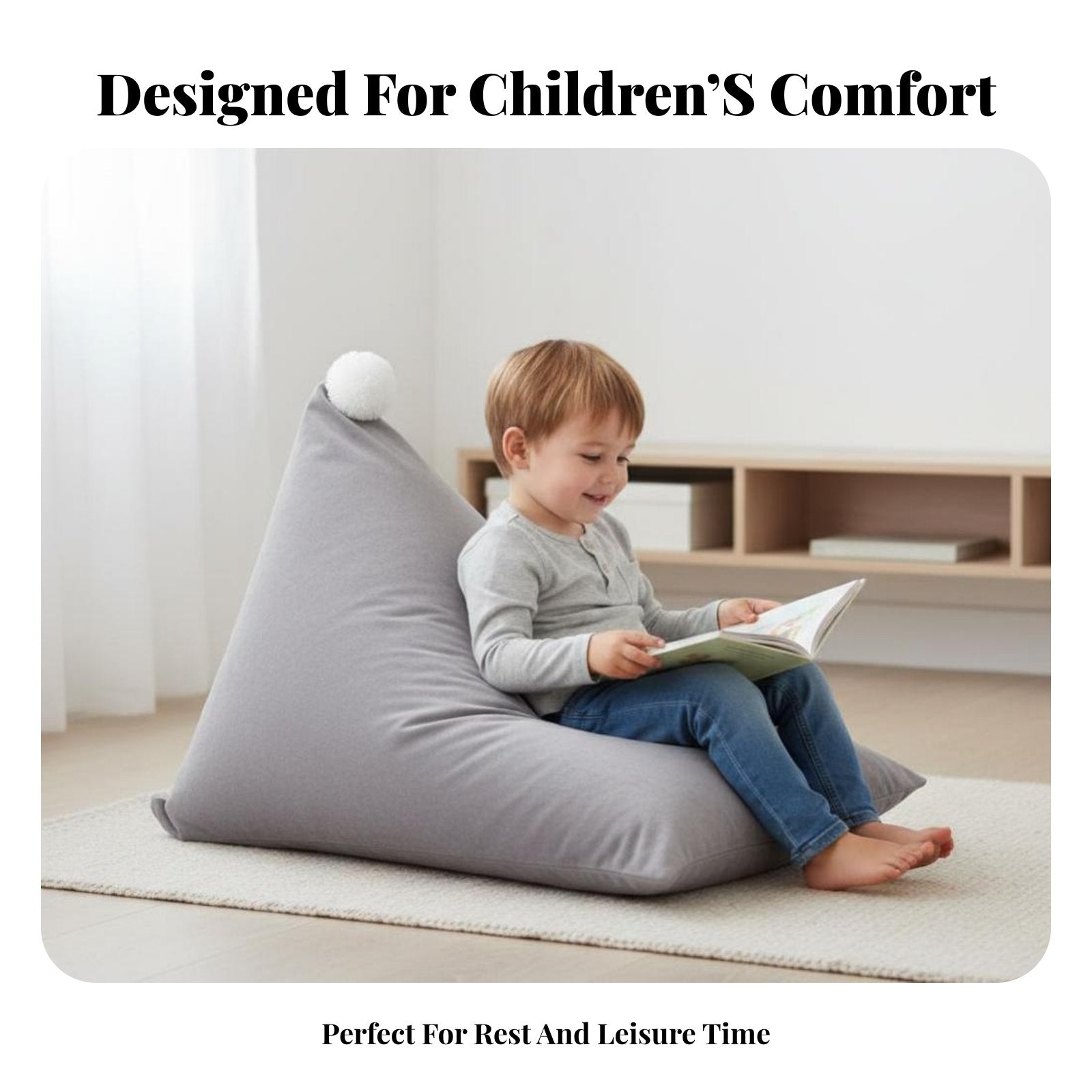 Pyramid Lounger with Tassel Nordic and Design Pouf Cleanable Cover Multifunctional for Children, Parents, Living Room
