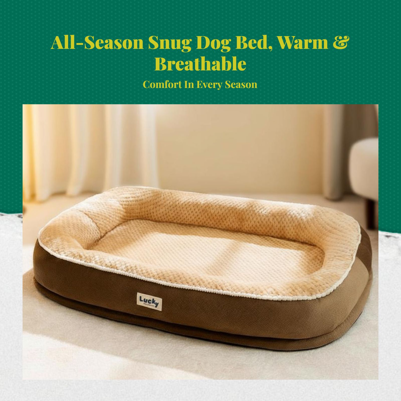 Dog Bed, Washable Non-Slip Plush Pet Mat, All-Season Comfort