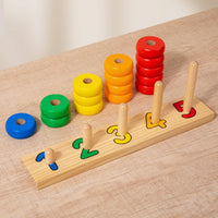 Wooden Peg Disc Stacker Vibrant Colors Color Sorting Stacking Rings