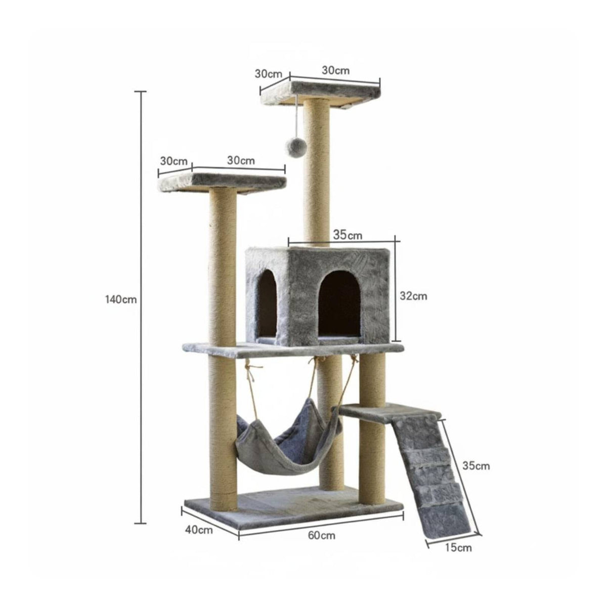 Multi-Level Feline Tree Hanging Feline Sling Pet Furniture Sisal Rope