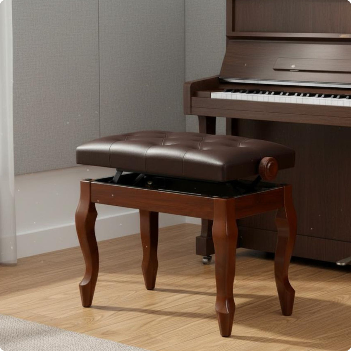 Adjustable Piano Bench Solid Wood Frame Padded Keyboard Chair Heavy-Duty