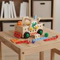 Wooden Screw Truck Wood Material Wooden Construction Truck Educational Play for Children, Kids, Leisure Activity