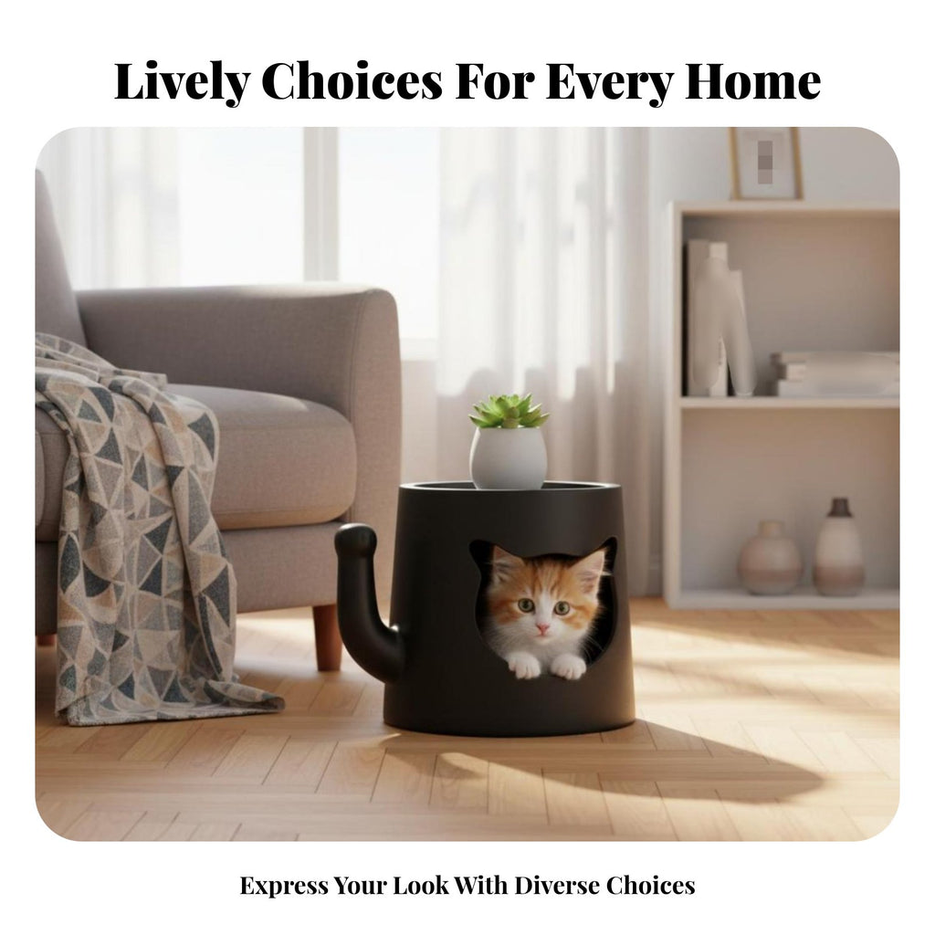 Feline Cave End Table 2-in-1 Design Enclosed Feline Bed Table Spacious Interior