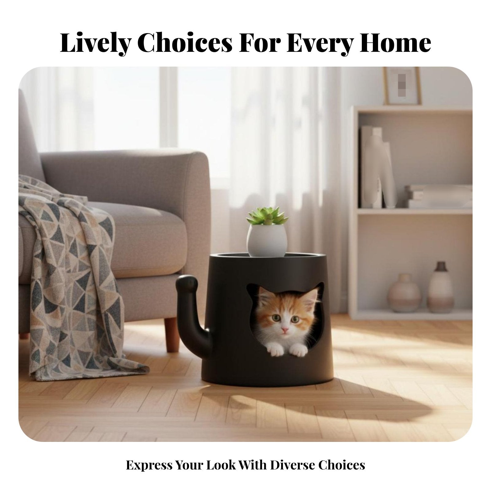 Feline Cave End Table 2-in-1 Design Enclosed Feline Bed Table Spacious Interior