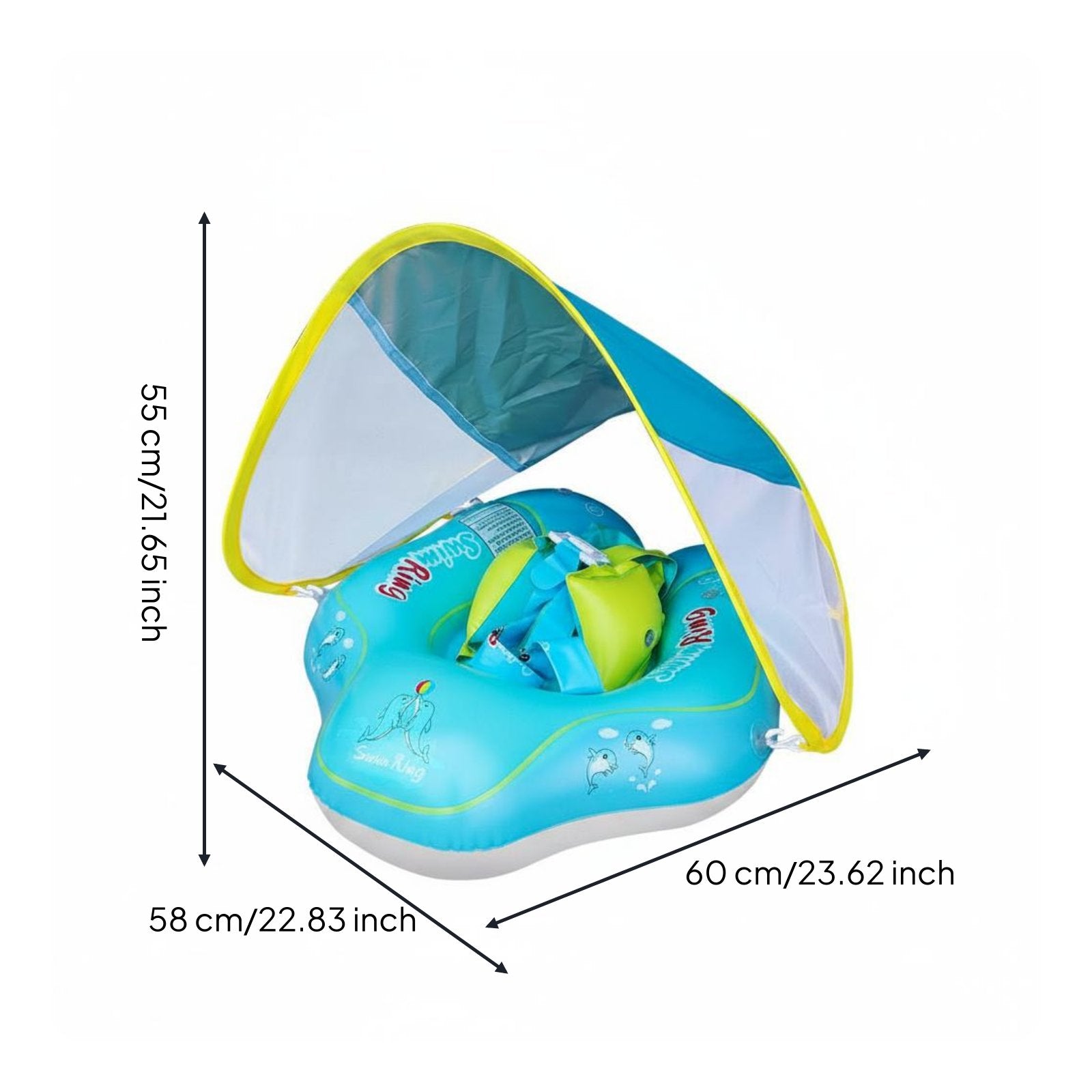 Baby Swim Buoyant Device with Canopy Foldable Young Child Swim Loop Long-Lasting