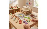 Wooden Play Kitchen Multi-Part Wooden Cooking Set Smooth Finish Role-Play Kitchen Set