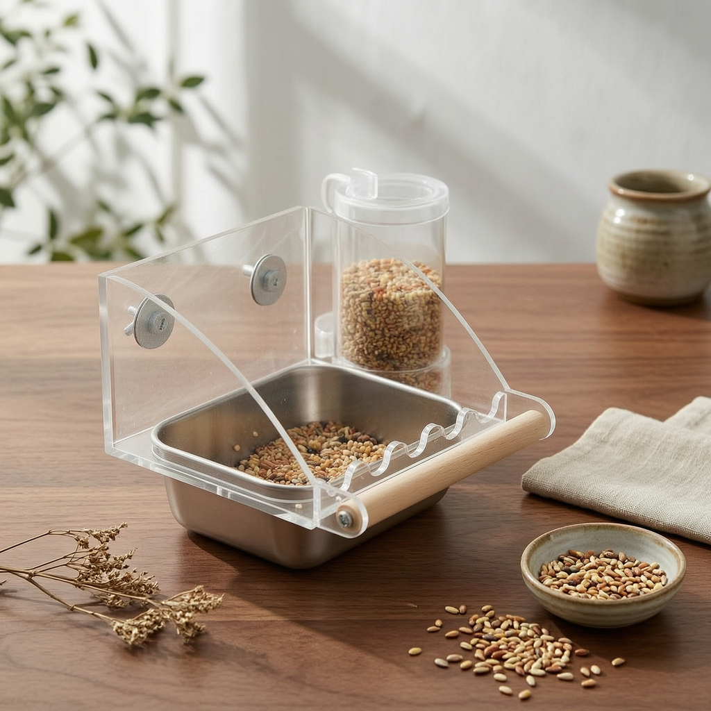 Acrylic birds Feeder Spillproof Acrylic Food Dispenser Large Capacity Cage Mounted Food Bowl for Parrots, Cockatiels