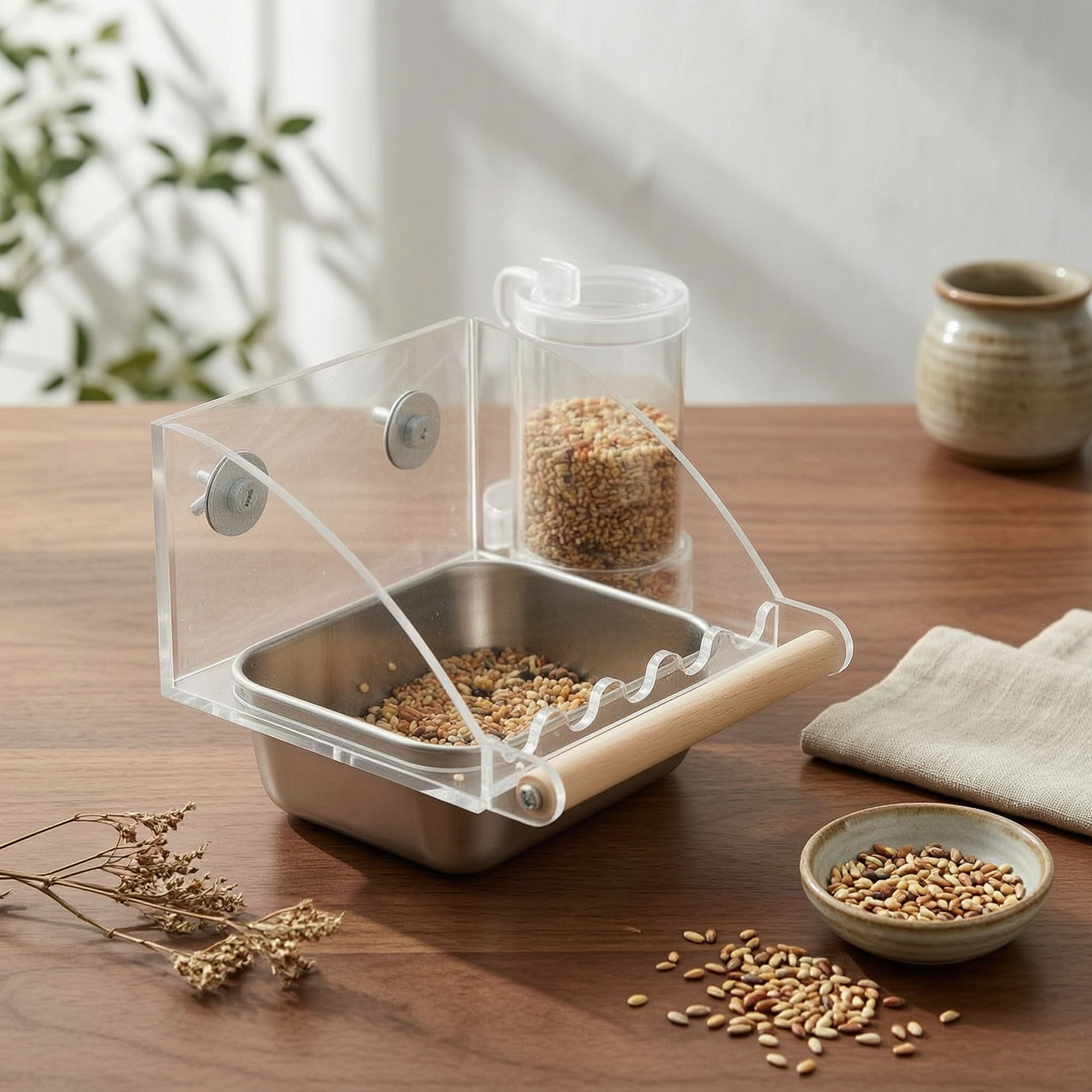 Acrylic birds Feeder Spillproof Acrylic Food Dispenser Large Capacity Cage Mounted Food Bowl for Parrots, Cockatiels