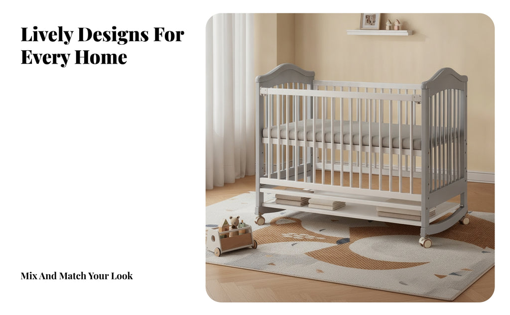 Sleeping Cot Caster Wheels Rounded Edges Movable Baby Crib Lockable Casters Adjustable Wooden Crib