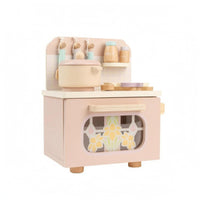 Wooden Play Kitchen Floral Window Mini Toy Cooker Compact for Playroom