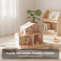 Wooden Dollhouse Balcony Railings Two-Story Dollhouse Realistic Details Children's Play Home
