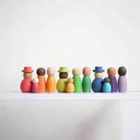 12 Pieces Colorful Wooden Family Figures Early Education Wooden Peg People Wood Color Sorting Toy for Young Children, Preschoolers, Classroom