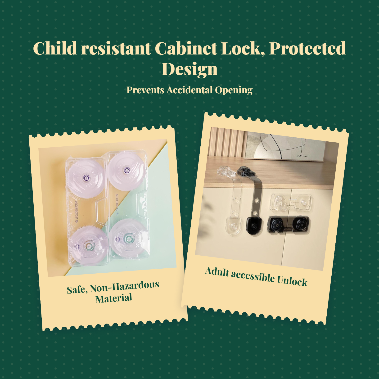 youth protection Cabinet Lock, no tools required, strong sticky backing, toddler-safe drawer latch for glass doors, kitchen, and home