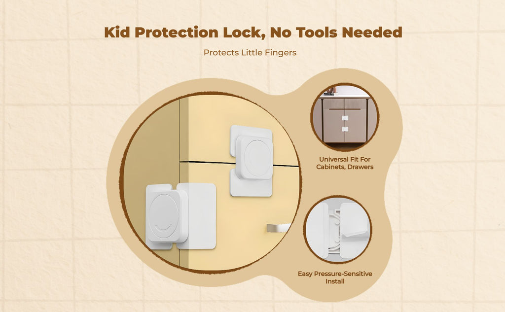 Kid Protection Lock, Drawer Cabinet Lock, Infant Proofing Latch, no tools needed Required, Easy Installation, Multi-Purpose