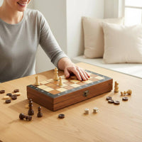 Wooden 3-in-1 Game Box Compact 3 in 1 Wooden Chess Set Rectangular