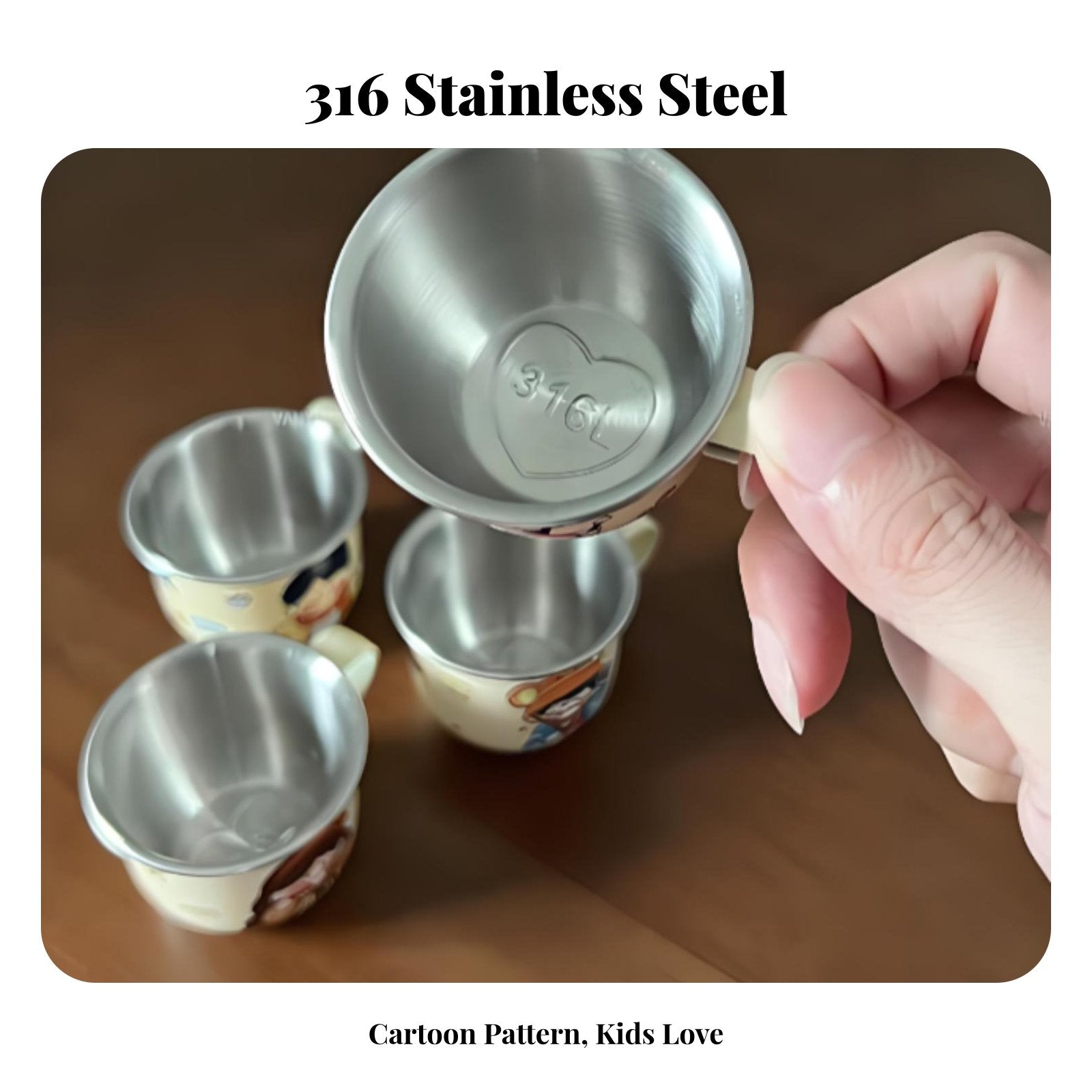 Wide Mouth 316 Stainless Steel Baby Cup Drop-Proof Stainless Steel Toddler Cup Food-Grade Materials for Toddlers, Kindergarten, Home, School