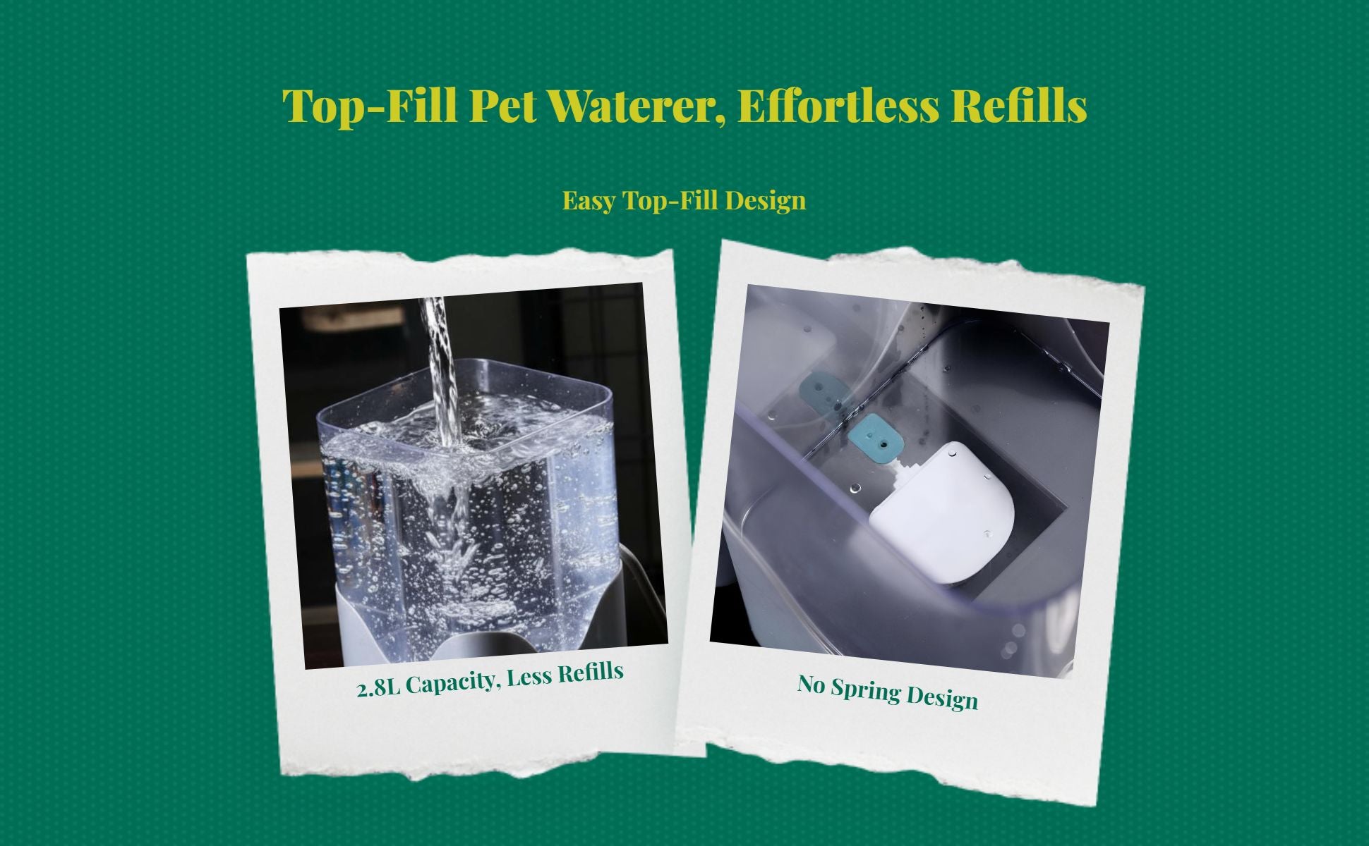 Pressure-fed pet water bowl, no power
