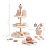 Wooden Dessert Stand Toy Rounded Edges Pretend Tea Time Set Printed Details