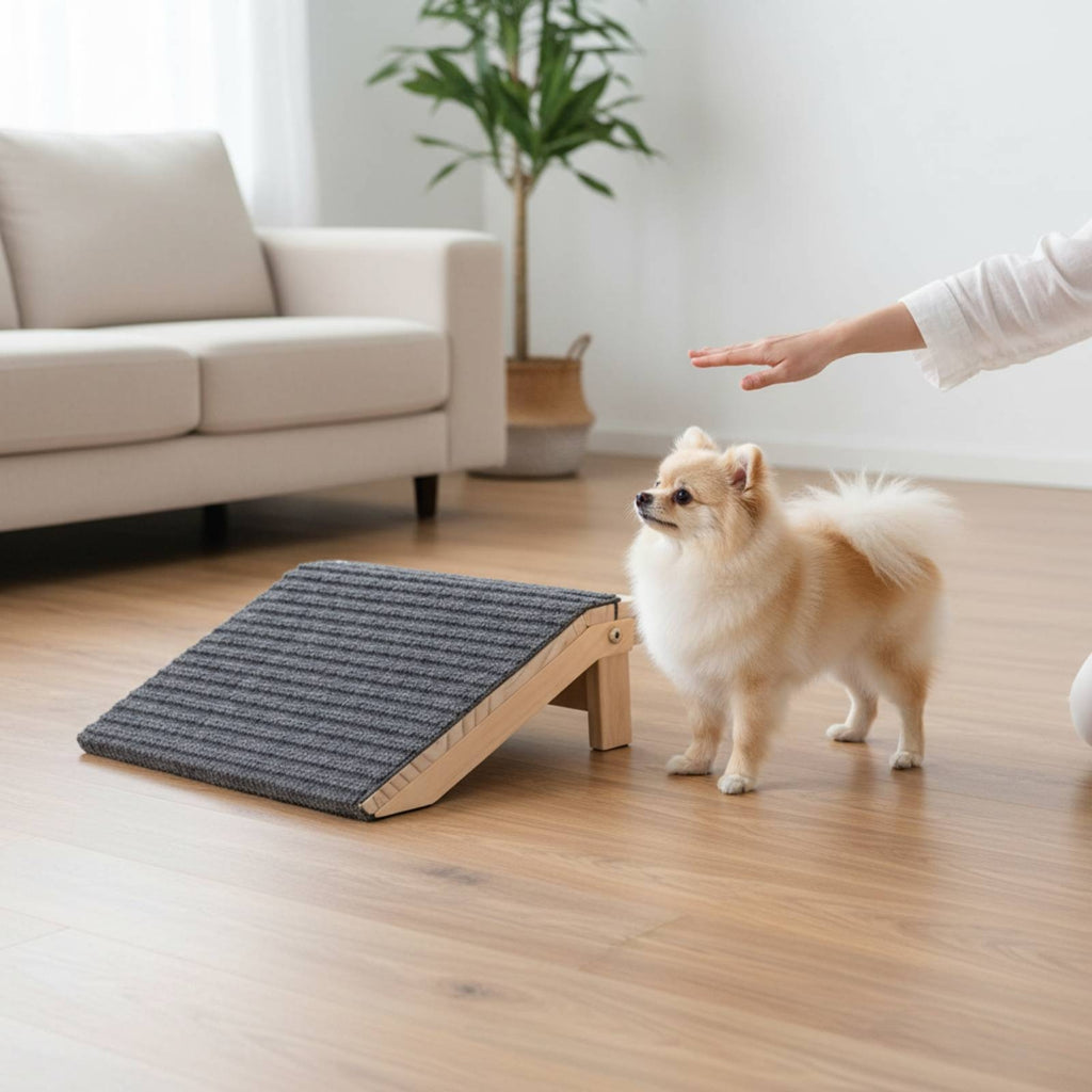 Foldable Dog Ramp Ribbed Textile Wooden Pet Ramp Wedge-Shaped Wooden Pet Steps for Small Dogs, Elevated Areas